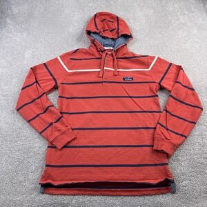 LL Bean Hoodie Mens Small‎ Orange Rugby Stripes Lakewashed Pullover Hooded Shirt